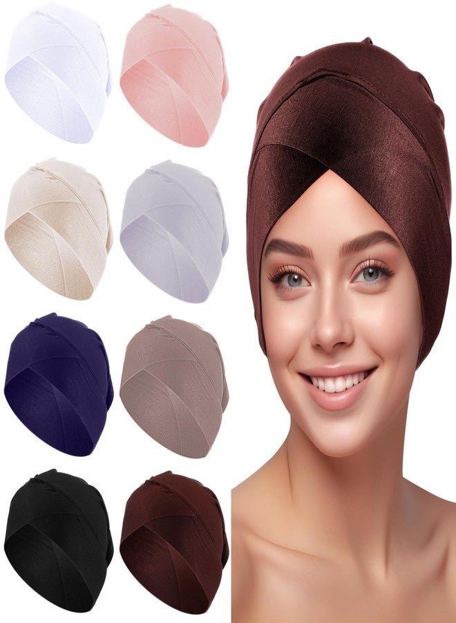 Cuffbow 8 Pcs Women Under Scarf Hijab Cap Islamic Muslim Solid Color Under Scarf Hat Stretchy Hijab Undercap for Turban Head Wraps - Image 1